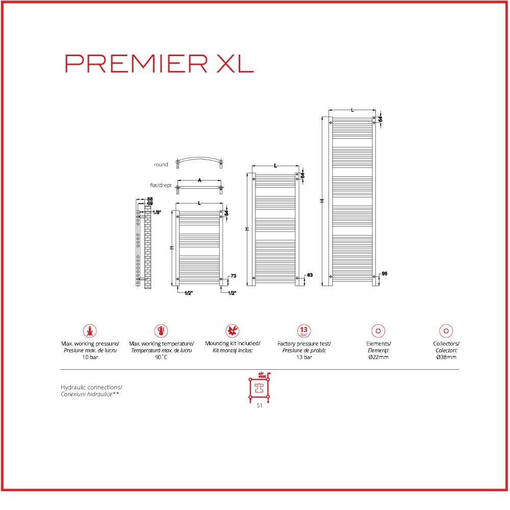 Calorifer-decorativ-Premier-XL-Round-060080-Inox-Kit-console-metalice-PRRMB060080X