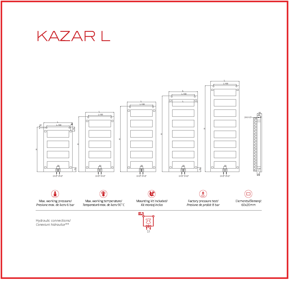 Calorifer-decorativ-Kazar-050150-Cromat-Kit-KAZL050150CR