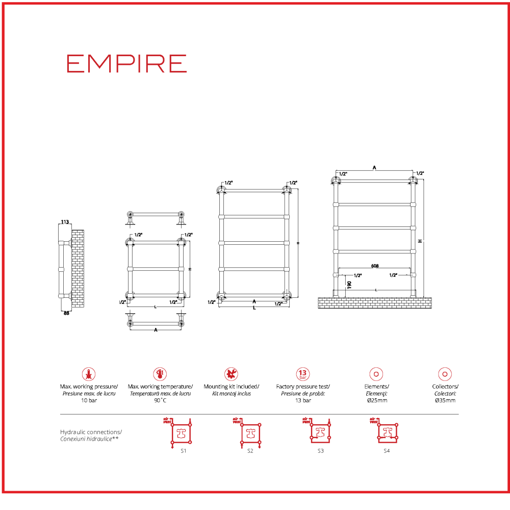 Calorifer-decorativ-Empire-48-Cromat-Kit-Console-ornamentale-EM48ERNCR